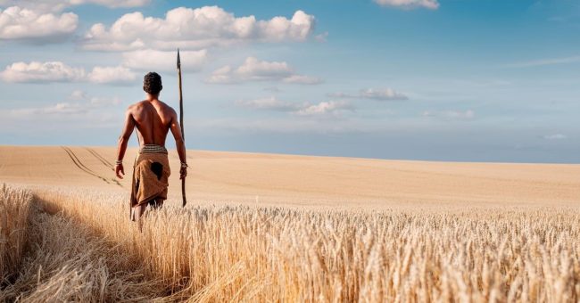 Hunter-gatherer in a wheat field